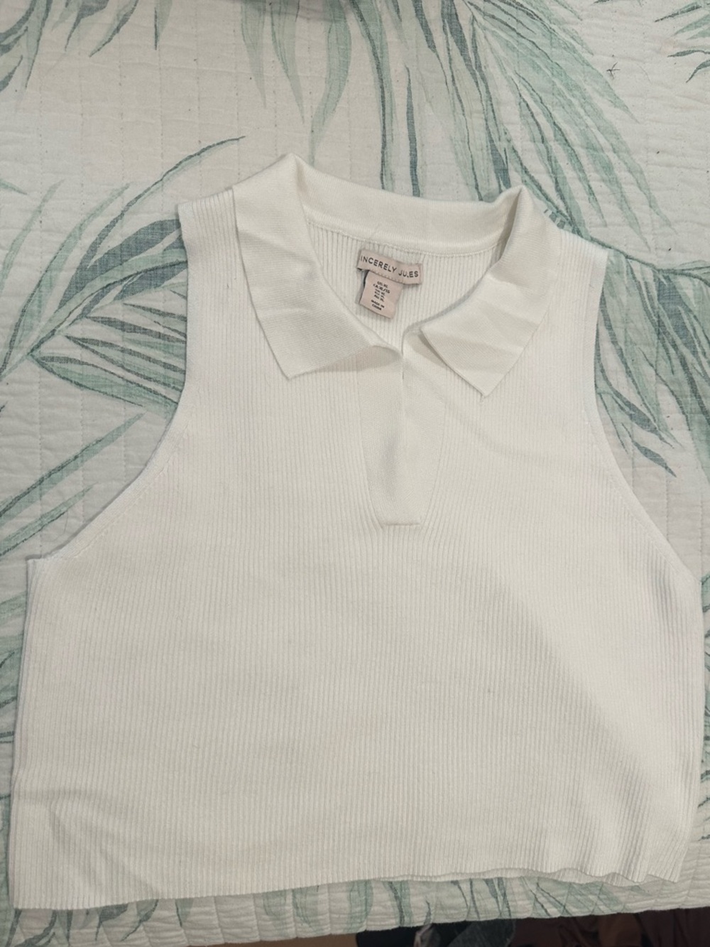Sincerely Jules Cream Ribbed Polo Crop Top
